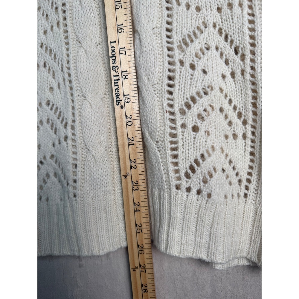 Moth Anthropologie Hooded Cardigan Womens Small Ivory Wool Angora Pointelle Knit - Picture 7 of 9